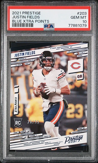 2021 Panini Prestige 203 Justin Fields Blue Xtra Points PSA 10