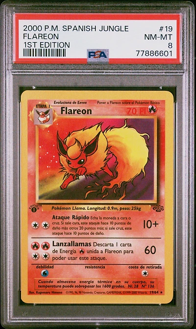 2000 Pokemon Spanish Jungle 19 Flareon 1st Edition PSA 8