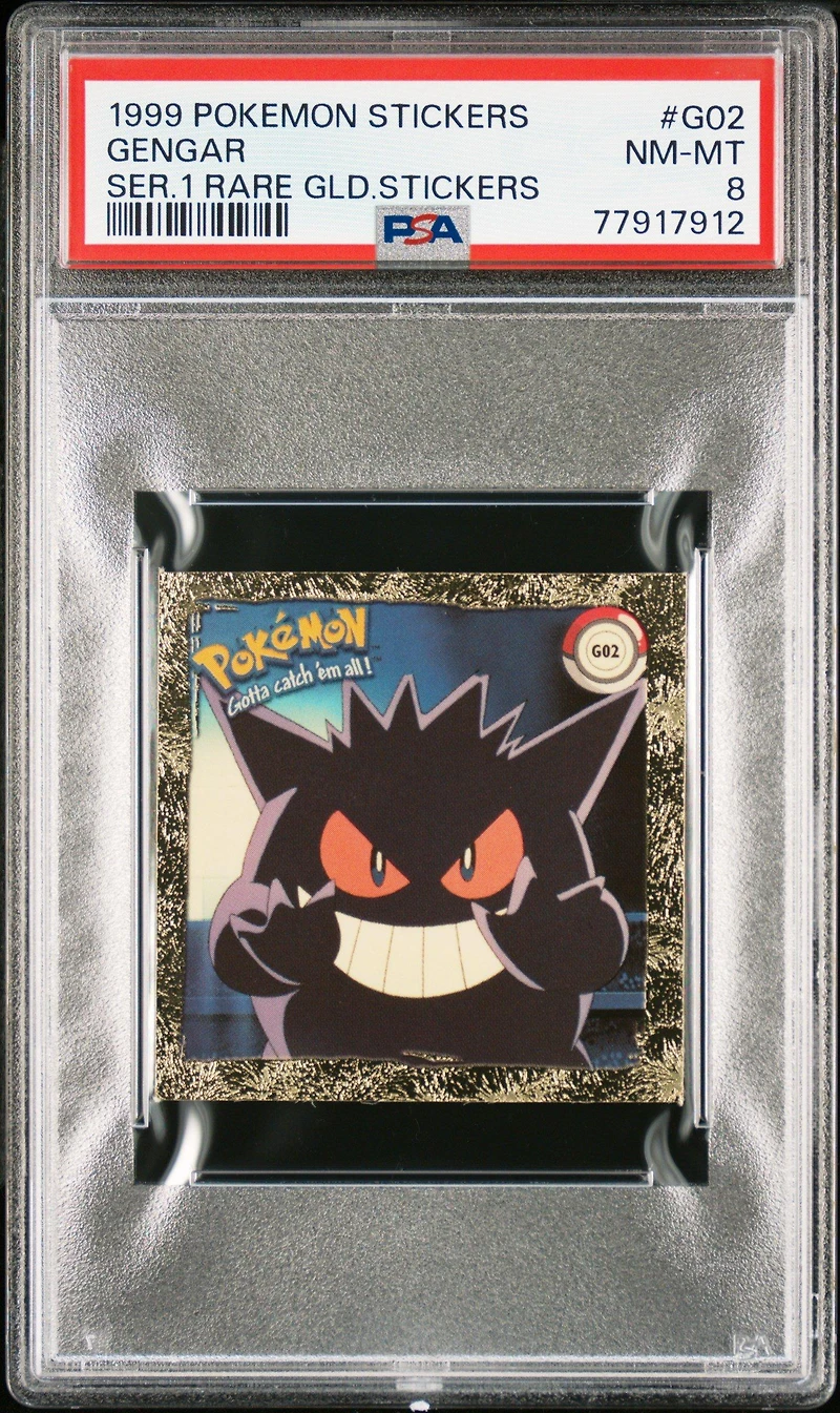1999 Pokemon Stickers Series 1 Rare Gold Stickers G02 Gengar PSA 8
