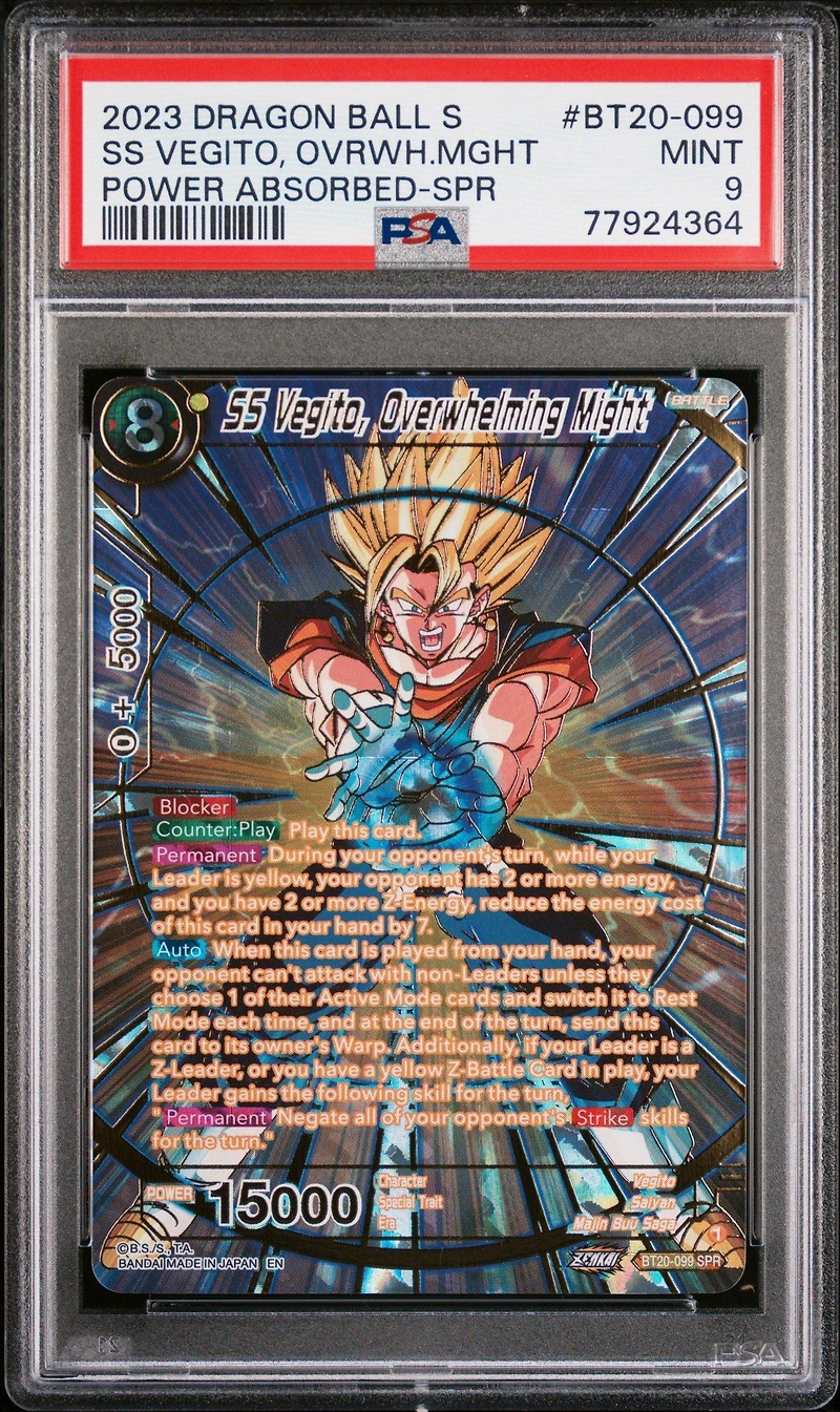 2023 Dragon Ball Super Card Game Series 20 Power Absorbed Bt20-099 Ss Vegito, Overwhelming Might Special Rare PSA 9