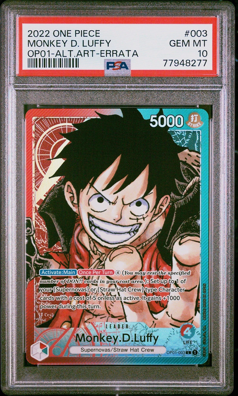 2022 One Piece Romance Dawn 003 Monkey D. Luffy Alternate Art-errata PSA 10