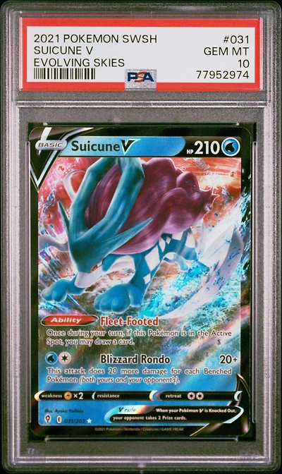 2021 Pokemon Sword & Shield Evolving Skies 031 Suicune V PSA 10