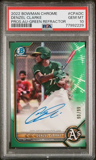 2022 Bowman Chrome Prospect Autographs Cpadc Denzel Clarke Green Refractor PSA 10