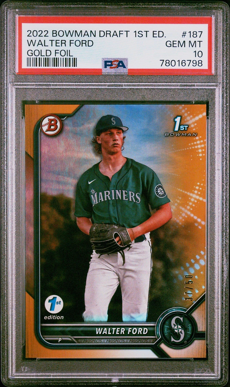 2022 Bowman Draft 1st Edition 187 Walter Ford Gold Foil PSA 10