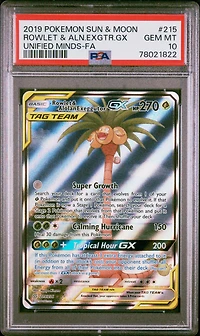 2019 Pokemon Sun & Moon Unified Minds 215 Full Art/rowlet & Alolan Exeggutor Gx PSA 10