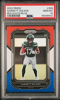 2022 Panini Prizm 309 Garrett Wilson Red/white/blue PSA 10