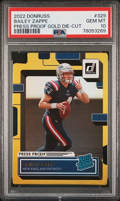 2022 Panini Donruss 329 Bailey Zappe Press Proof Gold Die-cut PSA 10