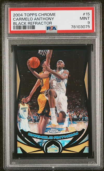 2004 Topps Chrome 15 Carmelo Anthony Black Refractor PSA 9