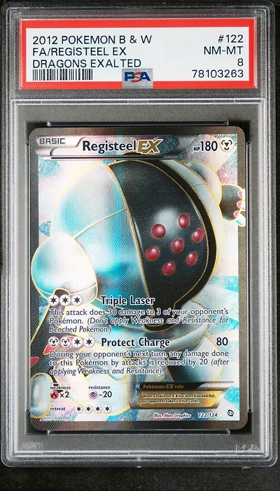 2012 Pokemon Black & White Dragons Exalted 122 Full Art/registeel Ex PSA 8