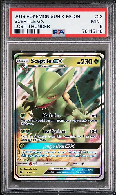2018 Pokemon Sun & Moon Lost Thunder 22 Sceptile Gx PSA 9