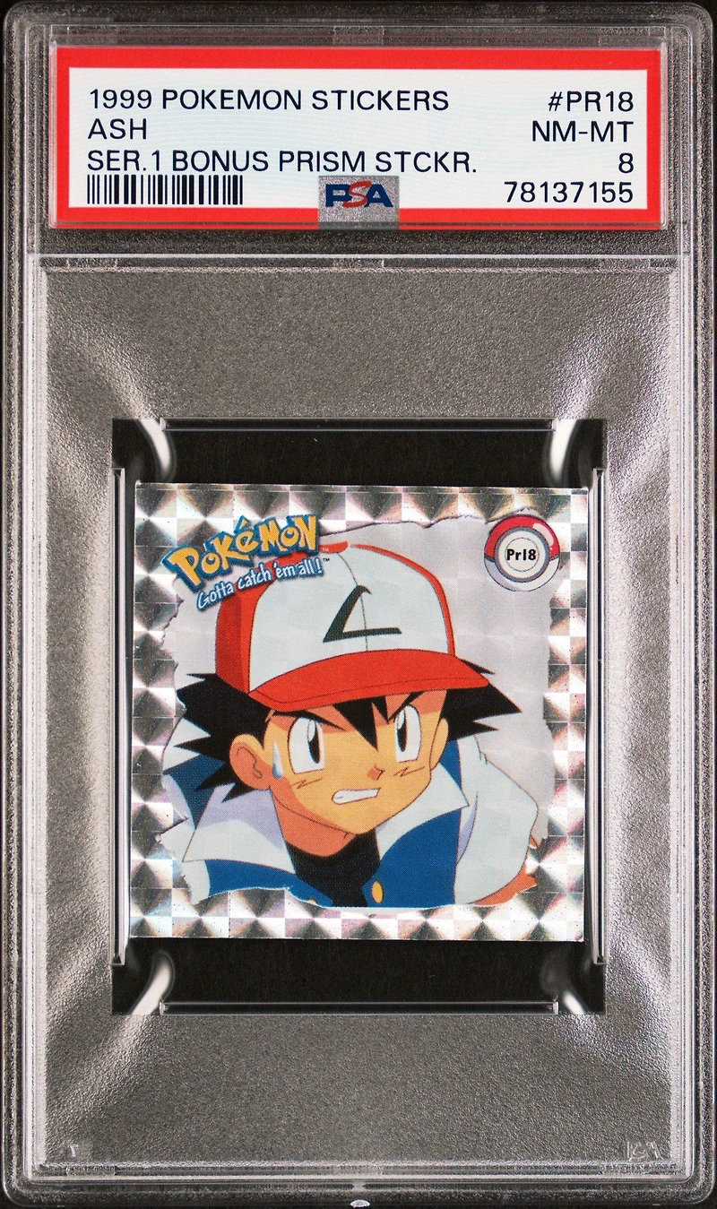 1999 Pokemon Stickers Series 1 Bonus Prism Stickers Pr18 Ash PSA 8