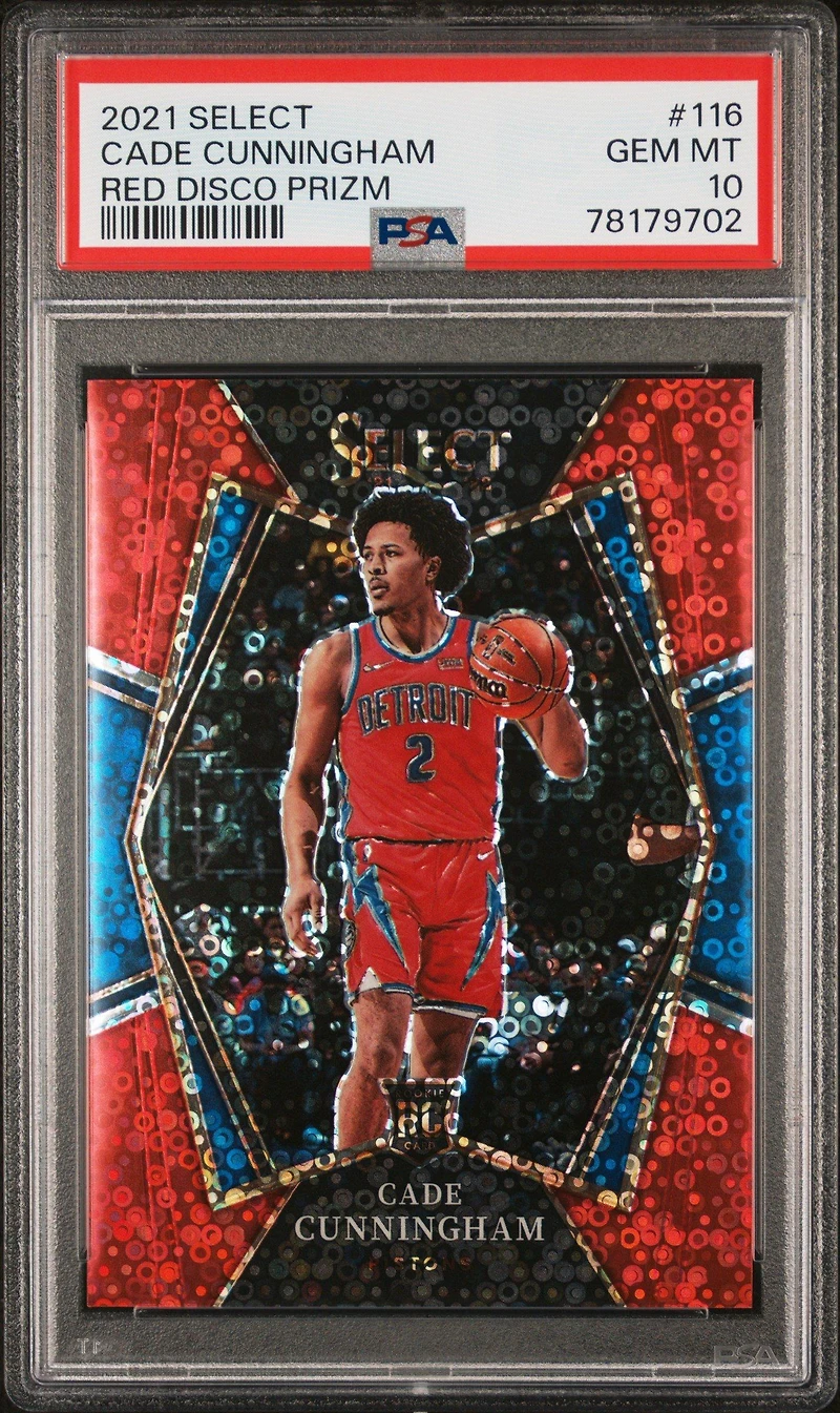 2021 Panini Select 116 Cade Cunningham Red Disco Prizm PSA 10