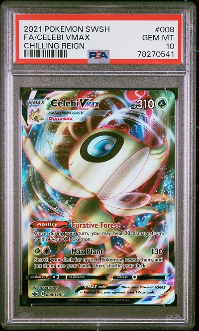 2021 Pokemon Sword & Shield Chilling Reign 008 Full Art/celebi Vmax PSA 10