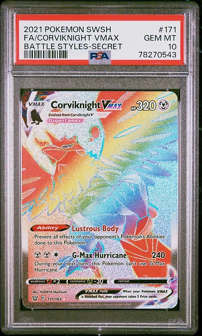 2021 Pokemon Sword & Shield Battle Styles 171 Full Art/corviknight Vmax Secret PSA