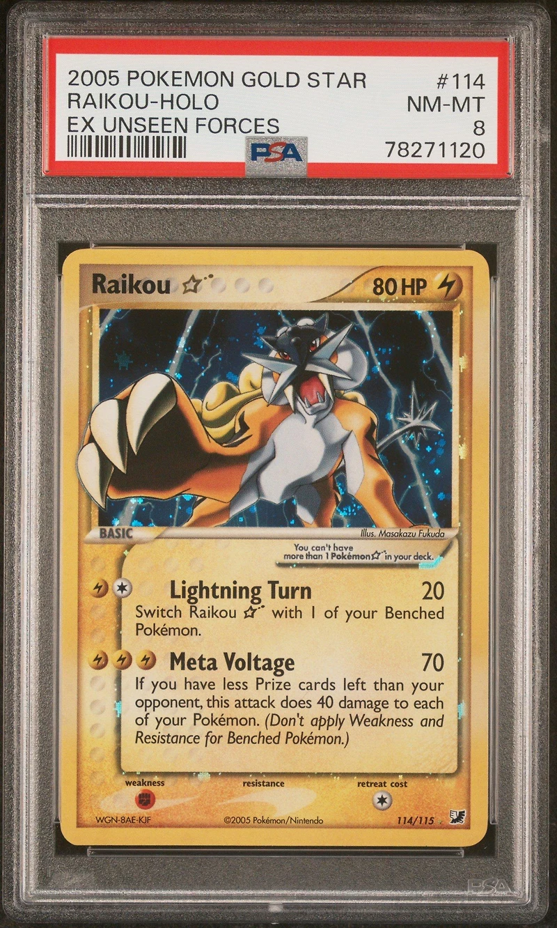 2005 Pokemon Ex Unseen Forces 114 Raikou-holo Gold Star PSA
