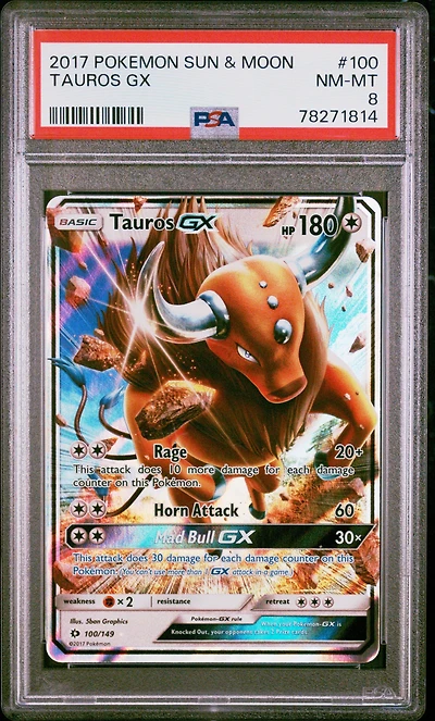 2017 Pokemon Sun & Moon 100 Tauros Gx PSA 8
