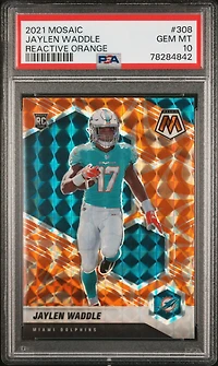 2021 Panini Mosaic 308 Jaylen Waddle Reactive Orange PSA 10