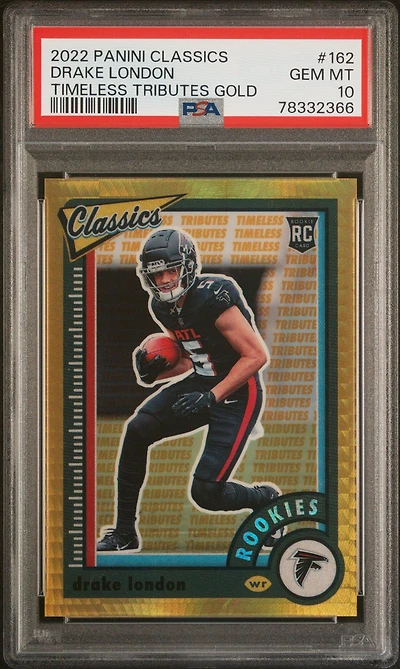 2022 Panini Classics 162 Drake London Timeless Tributes Gold PSA 10