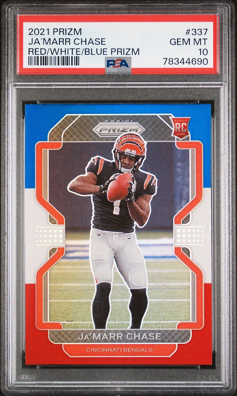 2021 Panini Prizm 337 Ja’marr Chase Red/white/blue Prizm PSA 10