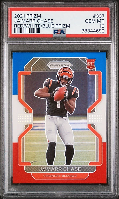2021 Panini Prizm 337 Ja’marr Chase Red/white/blue Prizm PSA 10