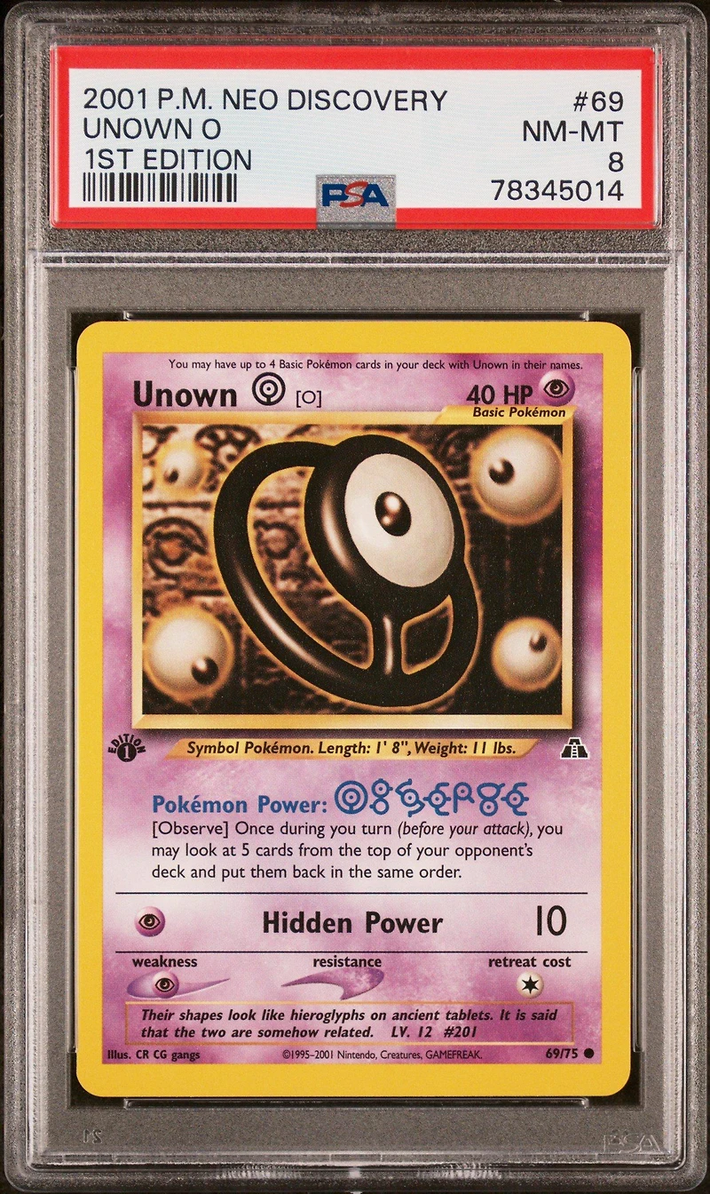 2001 Pokemon Neo Discovery 69 Unown O PSA 8