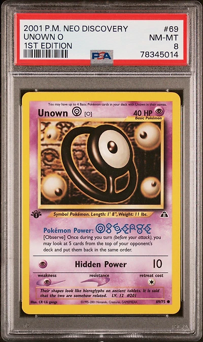 2001 Pokemon Neo Discovery 69 Unown O PSA 8
