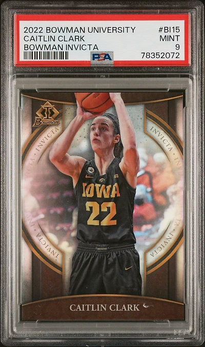 2022 Bowman Chrome University Bowman Invicta Bi15 Caitlin Clark PSA 9