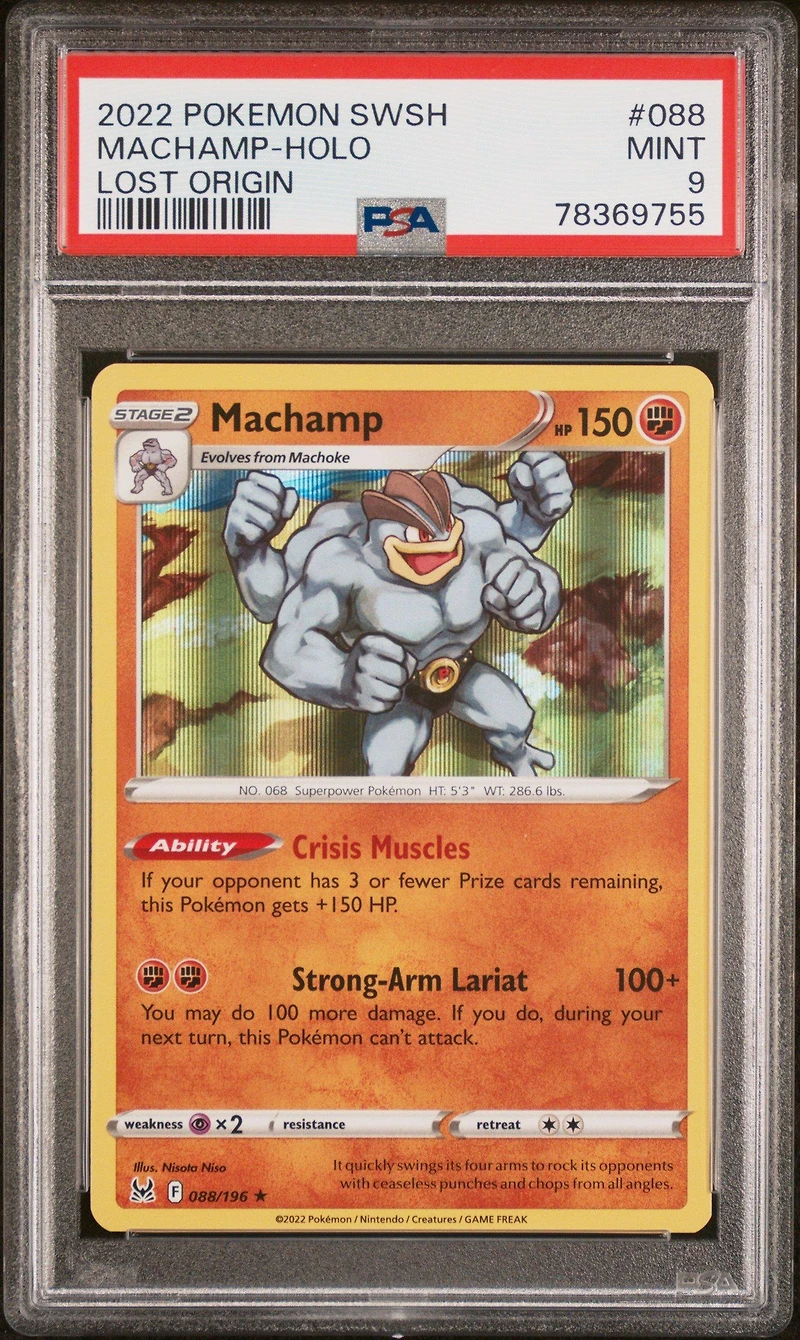 2022 Pokemon Sword & Shield Lost Origin 088 Machamp-holo PSA 9