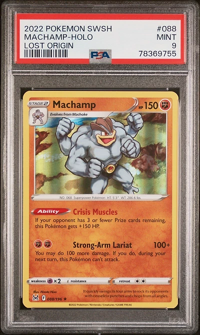 2022 Pokemon Sword & Shield Lost Origin 088 Machamp-holo PSA 9