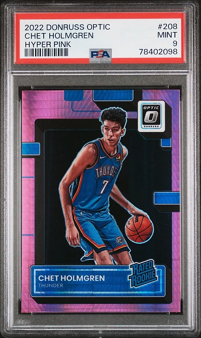 2022 Panini Donruss Optic 208 Chet Holmgren Hyper Pink PSA 9