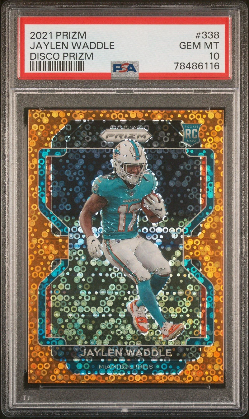 2021 Panini Prizm 338 Jaylen Waddle Disco Prizm PSA 10