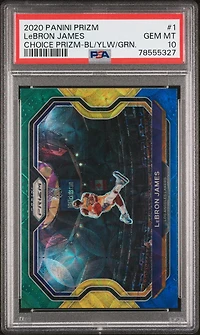 2020 Panini Prizm 1 Lebron James Choice Prizm-blue/yellow/green PSA 10