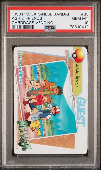 1998 Pokemon Japanese Bandai Carddass Vending 83 Ash & Friends PSA 10