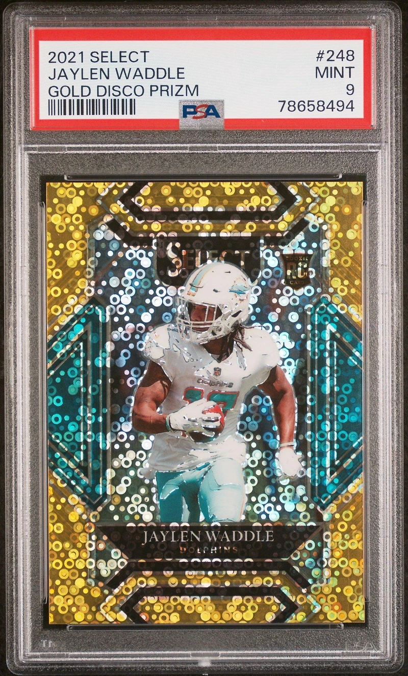 2021 Panini Select 248 Jaylen Waddle Gold Disco Prizm PSA 9