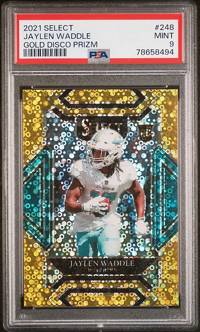 2021 Panini Select 248 Jaylen Waddle Gold Disco Prizm PSA 9