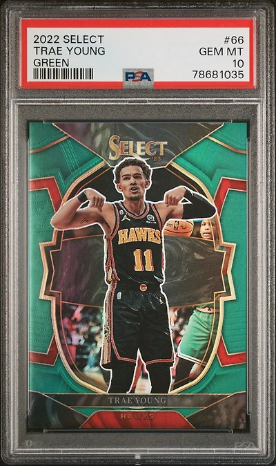 2022 Panini Select 66 Trae Young Green PSA 10