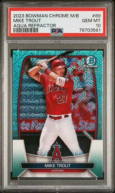 2023 Bowman Mega Box Chrome 89 Mike Trout Aqua Refractor PSA 10