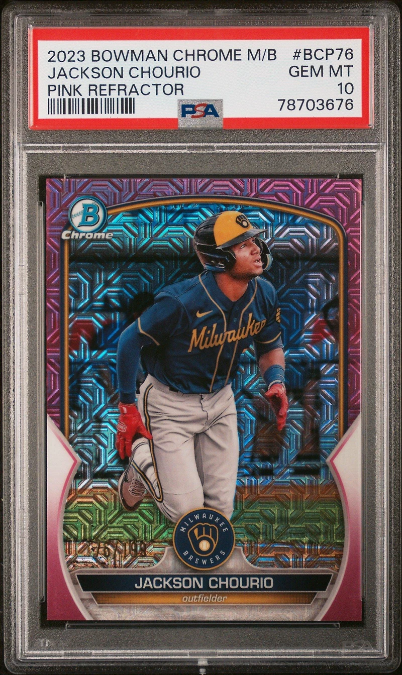 2023 Bowman Mega Box Chrome Bcp76 Jackson Chourio Pink PSA 10