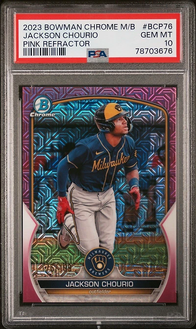 2023 Bowman Mega Box Chrome Bcp76 Jackson Chourio Pink PSA 10