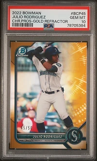 2022 Bowman Chrome Prospects Bcp45 Julio Rodriguez Gold Refractor PSA 10