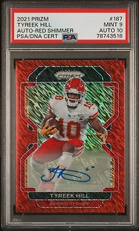 2021 Panini Prizm 187 Tyreek Hill Autograph-red Shimmer PSA 9