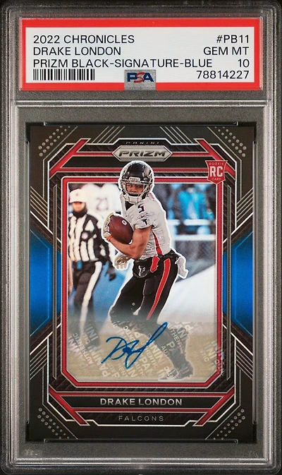 2022 Panini Chronicles Prizm Black Pb11 Drake London Signature-blue PSA 10