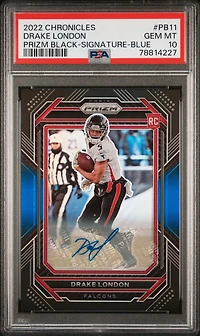 2022 Panini Chronicles Prizm Black Pb11 Drake London Signature-blue PSA 10