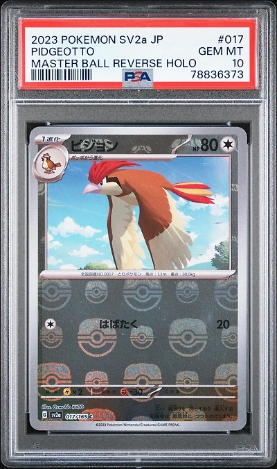 2023 Pokemon Japanese Sv2a-pokemon 151 017 Pidgeotto Master Ball Reverse Holo PSA 10