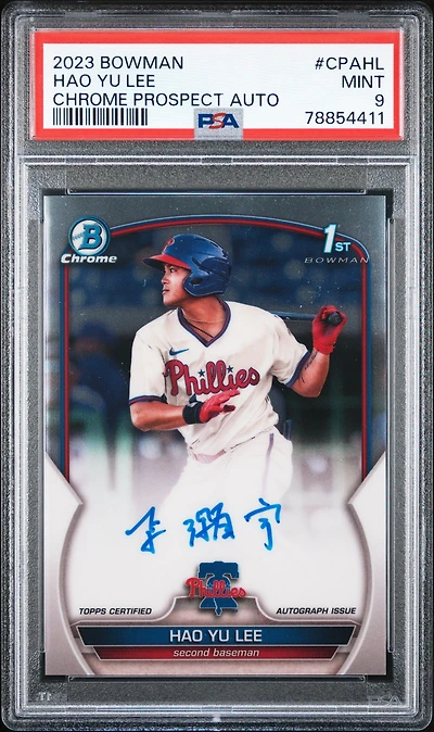 2023 Bowman Chrome Prospect Autographs Cpahl Hao Yu Lee PSA 9