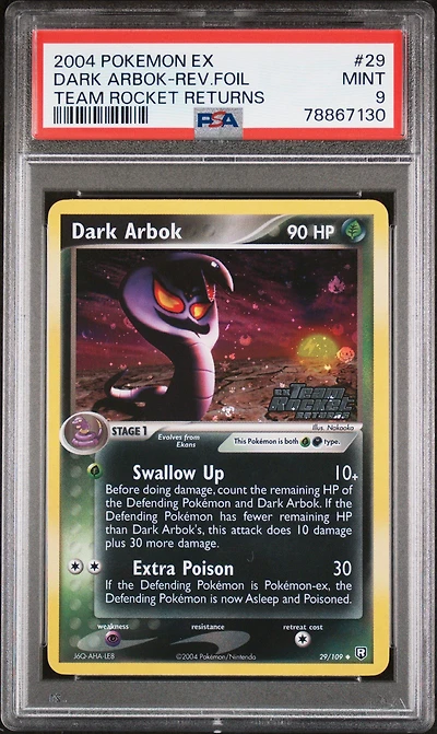 2004 Pokemon Ex Team Rocket Returns 29 Dark Arbok-reverse Foil PSA 9