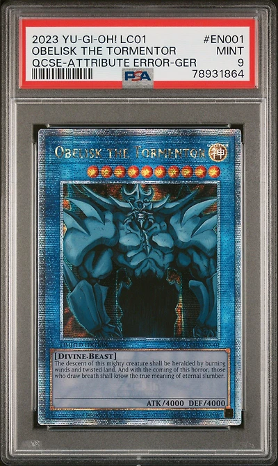 2023 Yu-gi-oh! Lc01-legendary Collection: 25th Anniversary Edition En001 Obelisk The Tormentor Quarter Century Secret Rare-attribute Error-german PSA 9