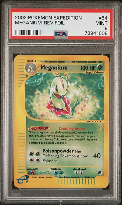 2002 Pokemon Expedition 54 Meganium-reverse Foil PSA 9