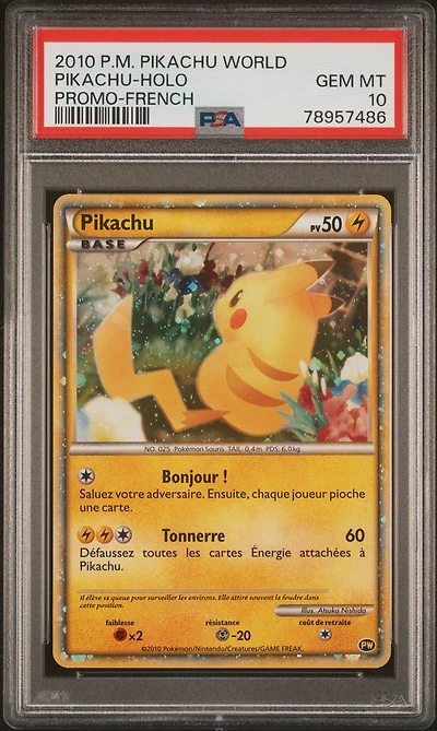2010 Pokemon Pikachu World Promo Pikachu-holo French PSA 10