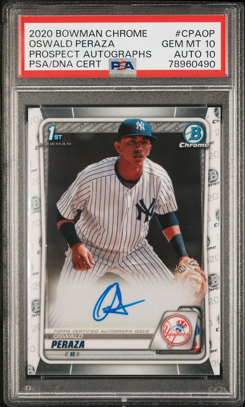 2020 Bowman Chrome Prospect Autographs Cpaop Oswald Peraza PSA 10